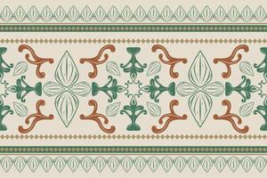 Fine Elaborate Elegance Border Hand Drawing Line and Bold Scroll Ornament. Classy Fleur de lis Artistic Pattern with Green Brown On Beige Background. Luxury Vintage Handicraft Style for Border Striped vector