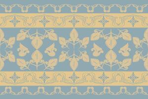 Soft Dusty Blue classic vintage aesthetic with intricate gold ornament central floral motif. Smaller floral flourish fill the spaces between the larger creating a sense of fullness and balance pattern vector