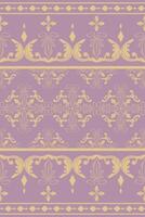 Grandiose Fine Gold Element Hand drawing art work on pale lavender background border pattern. There are florals leaves in symmetrical botanical decorate for expensive royal wealth design wallpaper rug vector