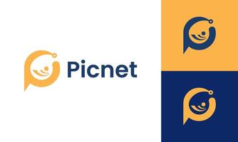 Wifi wireless internet and technology logo design with letter P for business sign vector
