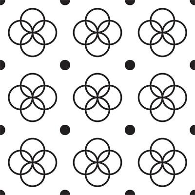Circle kawung ornament outline and dotted seamless pattern