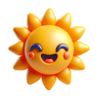 3D Cartoon Style Smiling Sun Character with Bright Yellow Rays and Cute Expression png