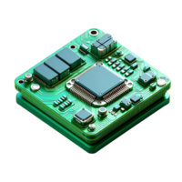 3D Model of a Microchip and Circuit Board with Integrated Components and Processor png