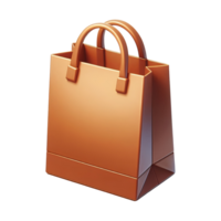 3D realistic brown shopping bag with handles isolated on transparent background png