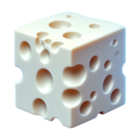 3D realistic cheese cube with holes, isolated on transparent background png