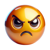 3D glossy angry emoji with furrowed brows and a frown isolated on transparent background png