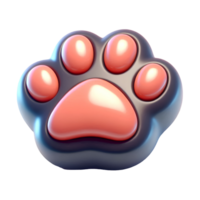 3D glossy paw print icon with pink pads isolated on transparent background png