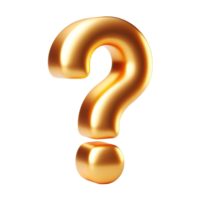 3D Golden Question Mark with Shiny Finish, Floating Effect - Isolated on Transparent Background png