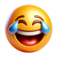3D laughing emoji with tears of joy, big smile and tears, isolated on transparent background png