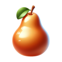 3D realistic orange pear with green leaf, isolated on transparent background png