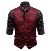Elegant Burgundy Formal Vest with Matching Tie and Black Rolled-Sleeve Shirt for Waitstaff or Hospitality Uniform Isolated on Transparent Background png