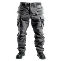 Durable Grey Cargo Work Pants with Reinforced Stitching and Utility Pockets on Transparent Background png