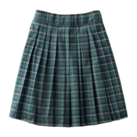 Front View of Green and Navy Tartan School Skirts with Pleated Design Isolated on Transparent Background png