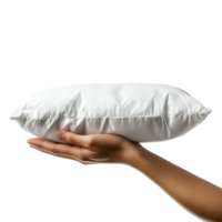 Hand Holding White Pillow Against Transparent Background png