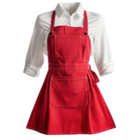 Restaurant Server Attire Combining Formal White Button-Down Blouse and Traditional Red Bib Apron Against Transparent Background png