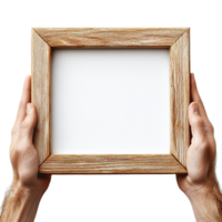 Hands Grasping Empty Rustic Picture Frames with Copy Space png