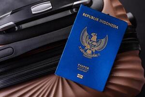 International passport of Indonesia on a suitcase photo