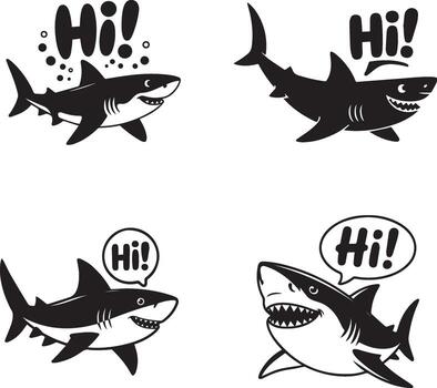 Smiling Sharks with Hi Speech Bubbles vector