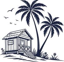 Coastal Paradise Beach Hut and Palm Trees vector