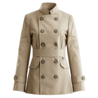 Beige Double-Button Chef Coat with Tailored Fit and Elegant Trench Coat Aesthetic Isolated on Transparent Background png