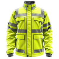Durable Neon Yellow Safety Jacket with Multiple Pockets and Reflective Bands Isolated on Transparent Background png