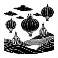 surrealist veggies floating over vector