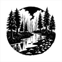 A forest path in the rain vector