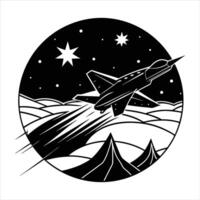 A space shuttle is shown in a black vector