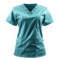 Front View of Teal V-Neck Medical Scrub Top with Short Sleeves and Multiple Utility Pockets Isolated on Transparent Background png