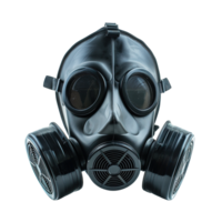 Black Industrial Grade Respirator Mask with Dual Filter System Isolated on Transparent Background png