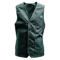 Professional Dark Green Service Vest with Multiple Functional Pockets and Button Closure Isolated on Transparent Background png
