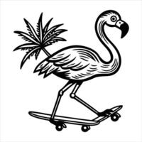 A flamingo on a skateboard vector
