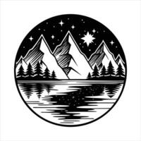 mountains reflected in a lake vector