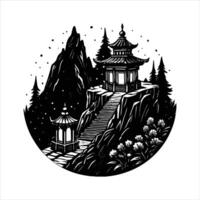 mystical mountain shrine ancient vector