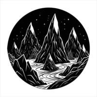 Mountains and stars in a circle vector