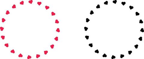 Two circles with black and red hearts in them vector