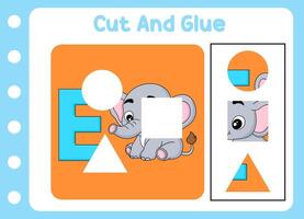 cut and glue for kid scute elephant. puzzle game . vector