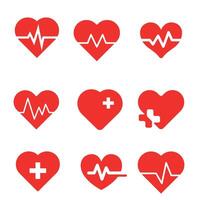 Collection of Red Heart Symbols with Medical and Healthcare Motifs vector