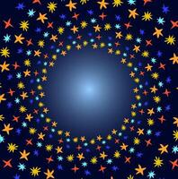 Abstract blue background decorated with a pattern of stars drawn in doodle style and arranged in a circle vector