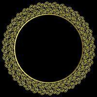 Round golden frame with unusual pattern on black background vector