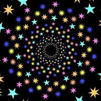 Abstract black background decorated with a pattern of multi-colored flowers arranged in a circle vector