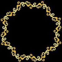 Golden patterned round frame on black background vector