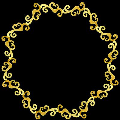 Golden patterned round frame on black background