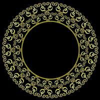 Golden round frame with beautiful abstract pattern on black background vector