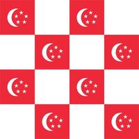 Red and white crescent moon facing a pentagon of five small white five-pointed stars Singapore seamless checkered pattern vector