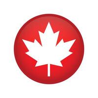 Maple Leaf, Canada Flag Button, 3d Badge, Red Canadian Maple Leaf Circle Button Sticker Circular Icon. vector