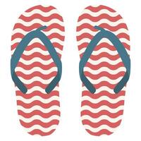 Flip flops with wavy stripe simple summer beach for resort. Pair of shoes for leisure. vector
