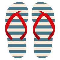 Flip flops striped with red top simple summer beach for resort. Pair of shoes for leisure. vector