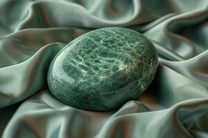 A green stone sitting on a cloth photo