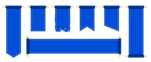 Blue pennant scroll mockup realistic design. Set of flag pennants vector